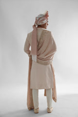Peach Sherwani Set With Allover Dori Work Embroidery