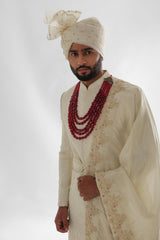 Ivory sherwani set with allover dori work embroidery