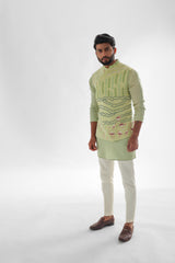 Flamingo Mint Green Assymetric Nehru Jacket Kurta