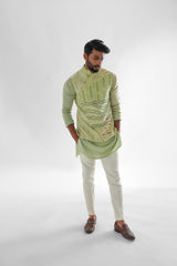 Flamingo Mint Green Assymetric Nehru Jacket Kurta