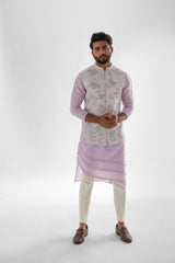 Tissue Light Lavender Nehru Jacket Kurta SET