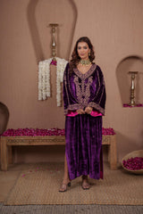 AFREEN: Purple Embroidered Kaftaan Dress