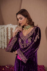 AFREEN: Purple Embroidered Kaftaan Dress