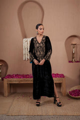 AFREEN: Black Embroidered Kaftaan Dress