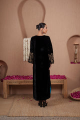 AFREEN: Black Embroidered Kaftaan Dress
