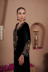AFREEN: Black Embroidered Kaftaan Dress