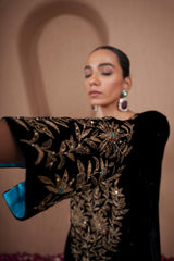AFREEN: Black Embroidered Kaftaan Dress