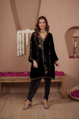 AFREEN:Black Embroidered Kurta Dhoti Set