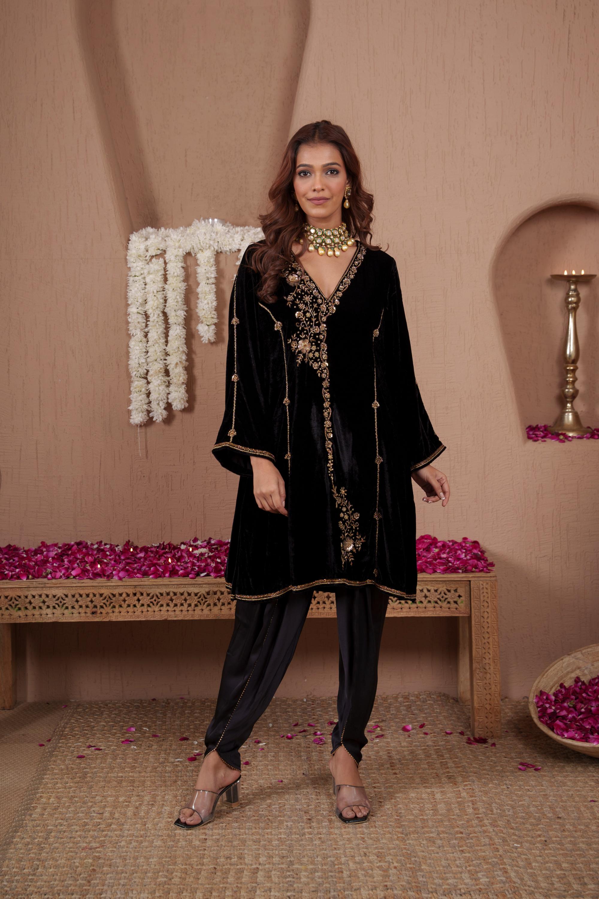 AFREEN:Black Embroidered Kurta Dhoti Set
