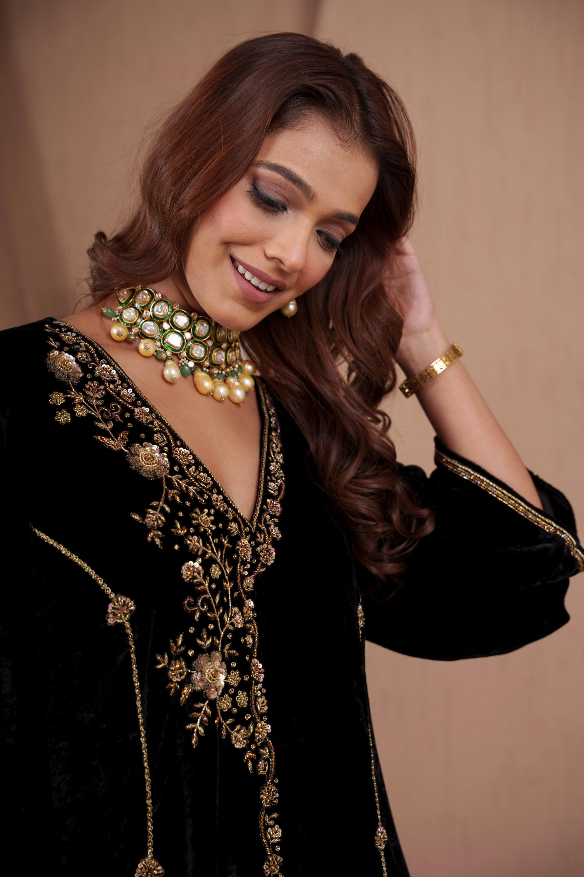 AFREEN:Black Embroidered Kurta Dhoti Set