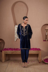AFREEN: Blue Embroidered Kurta Dhoti Set