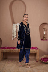 AFREEN: Blue Embroidered Kurta Dhoti Set