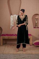AFREEN: Green Purple Phiran Set
