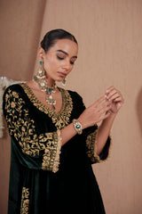 AFREEN: Green Purple Phiran Set
