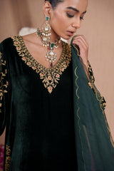 AFREEN: Green Purple Phiran Set