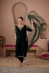 AFREEN: Green Purple Phiran Set