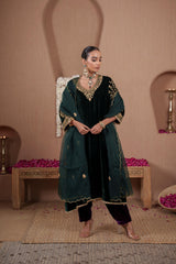 AFREEN: Green Purple Phiran Set