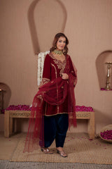 AFREEN: Maroon Teal Farsi Salwar Set