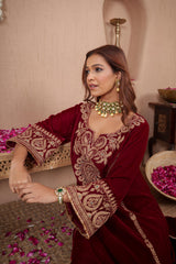 AFREEN: Maroon Teal Farsi Salwar Set