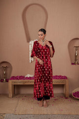 AFREEN: Maroon Purple Embroidered Kaftaan Salwar Set