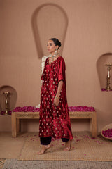 AFREEN: Maroon Purple Embroidered Kaftaan Salwar Set
