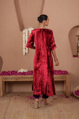 AFREEN: Maroon Purple Embroidered Kaftaan Salwar Set