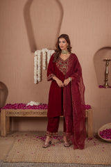AFREEN: Maroon Kurta Set