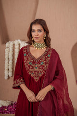 AFREEN: Maroon Kurta Set