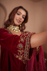 AFREEN: Maroon Kurta Set
