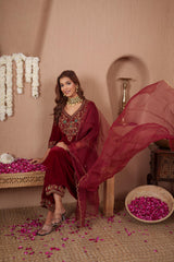 AFREEN: Maroon Kurta Set
