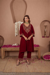 AFREEN: Maroon Kurta Set