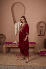 AFREEN: Maroon Kurta Set
