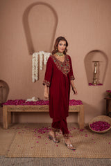 AFREEN: Maroon Kurta Set