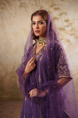 Noorani: Purple Short Embroidered Kurta with Salwar & Dupatta