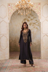 Noorani: Black Embroidered Long Kurta with Pants & Dupatta