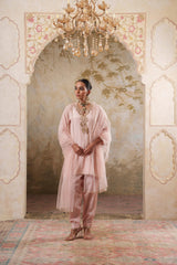 Noorani: Nude Pink Short Embroidered Kurta with Salwar & Dupatta