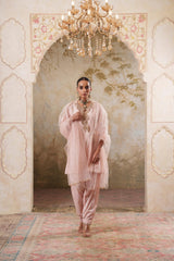 Noorani: Nude Pink Short Embroidered Kurta with Salwar & Dupatta