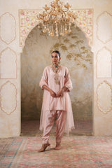 Noorani: Nude Pink Short Embroidered Kurta with Salwar & Dupatta