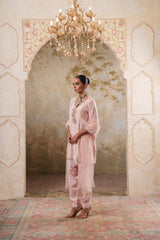 Noorani: Nude Pink Short Embroidered Kurta with Salwar & Dupatta