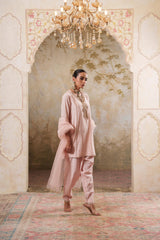 Noorani: Nude Pink Short Embroidered Kurta with Salwar & Dupatta