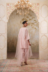 Noorani: Nude Pink Short Embroidered Kurta with Salwar & Dupatta