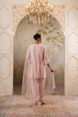 Noorani: Nude Pink Short Embroidered Kurta with Salwar & Dupatta