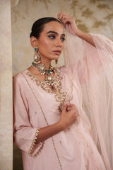 Noorani: Nude Pink Short Embroidered Kurta with Salwar & Dupatta