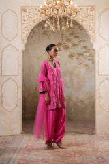 Noorani: Fushia Short Embroidered Kurta with Salwar & Dupatta
