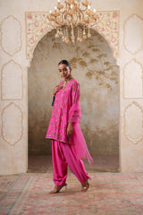 Noorani: Fushia Short Embroidered Kurta with Salwar & Dupatta