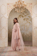 Noorani: Dusky Peach Short Embroidered Kurta with Salwar & Dupatta