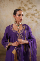 Noorani: Purple Short Embroidered Kurta with Pants & Dupatta