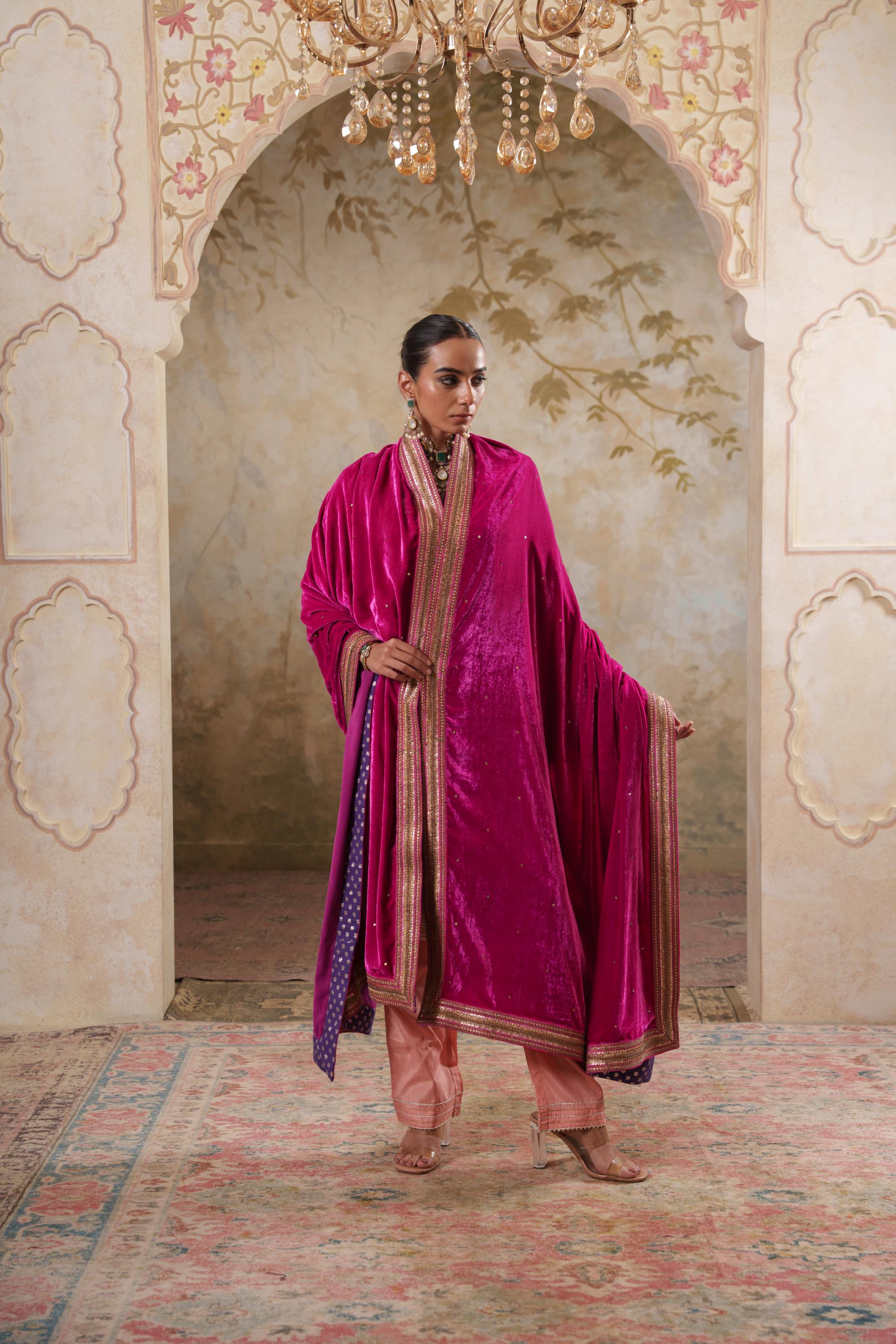 AFREEN: Rani Pink Embroidered Duashala