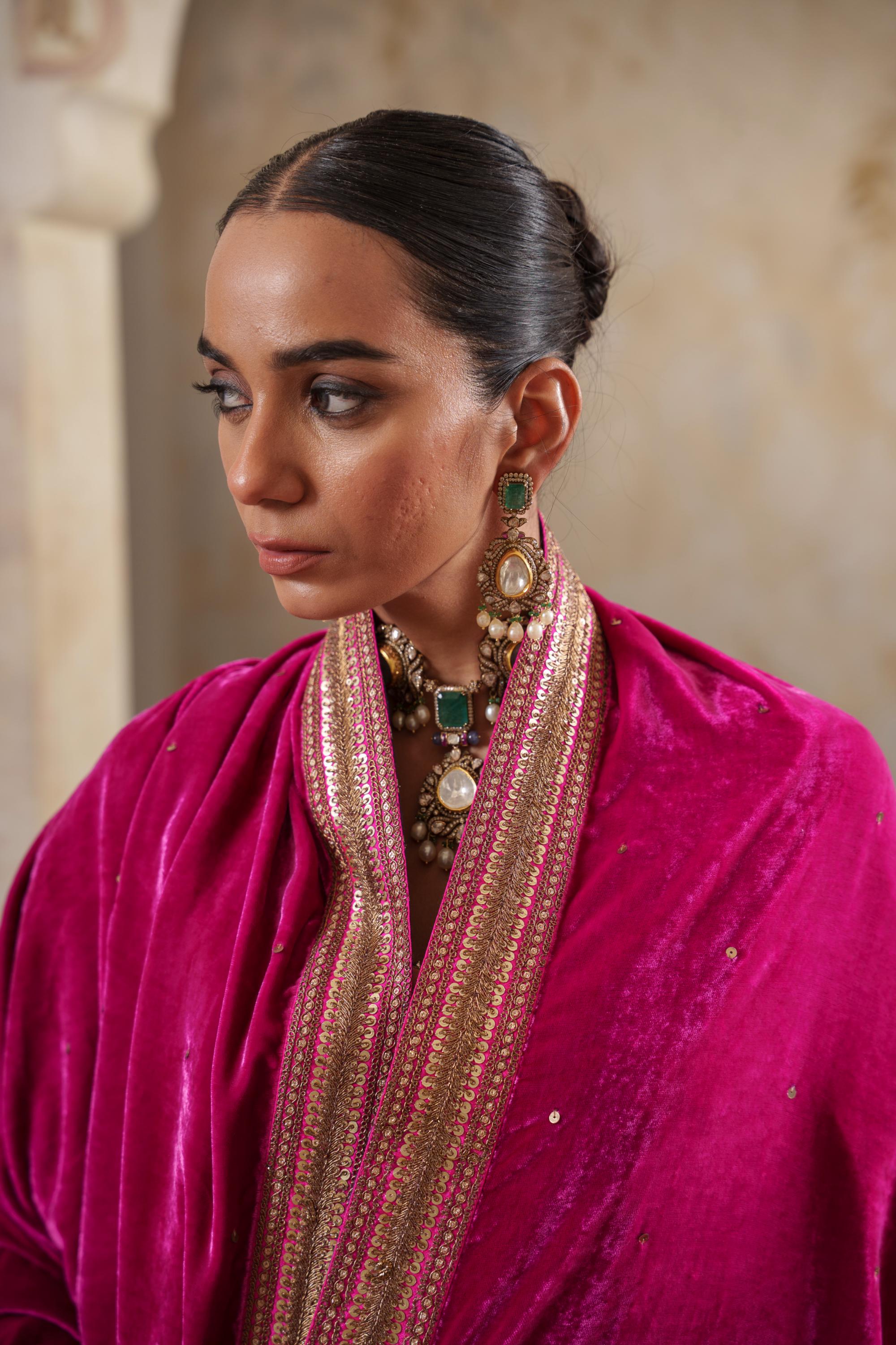 AFREEN: Rani Pink Embroidered Duashala