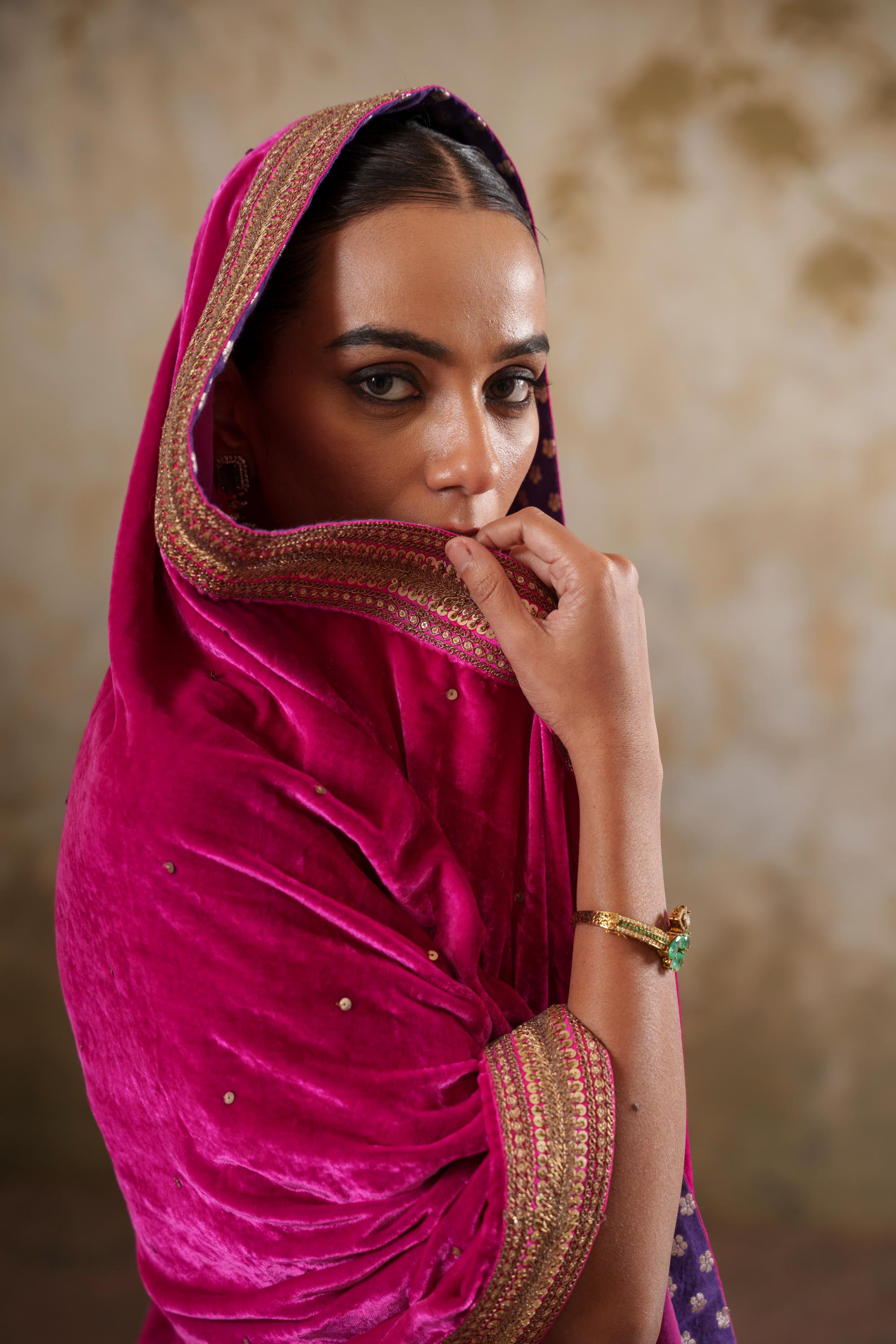 AFREEN: Rani Pink Embroidered Duashala